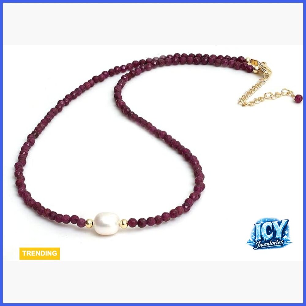 Ruby Gemstone Beaded Necklace With Freshwater Pea… - image 1